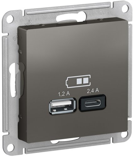 Розетка USB тип A+С без рамки Systeme Electric AtlasDesign 2-м. 2400мА сталь фото Розетка USB тип A+С без рамки Systeme Electric AtlasDesign 2-м. 2400мА сталь картинка